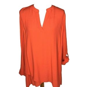 Soft Surroundings Asymmetrical Split Neck Tunic Size Small Roll Tab Sleeve